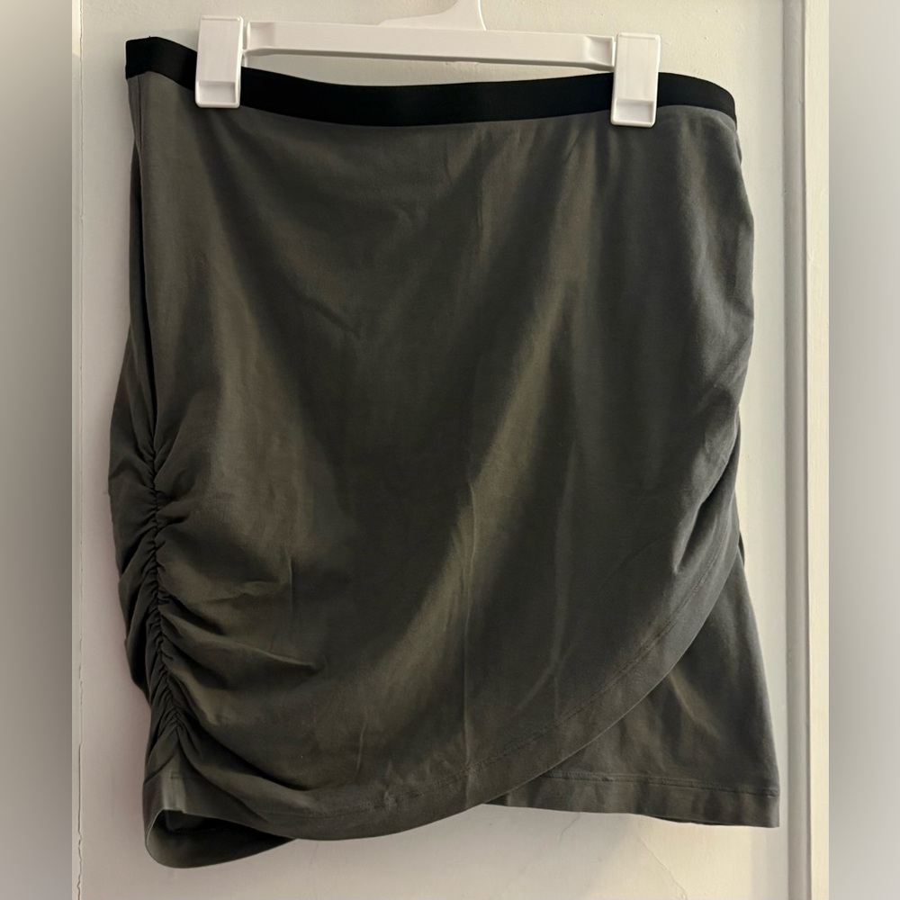 Theory Gray Pull-On Brenta Pima Cotton Stretch Ruched Mini Skirt Size Large